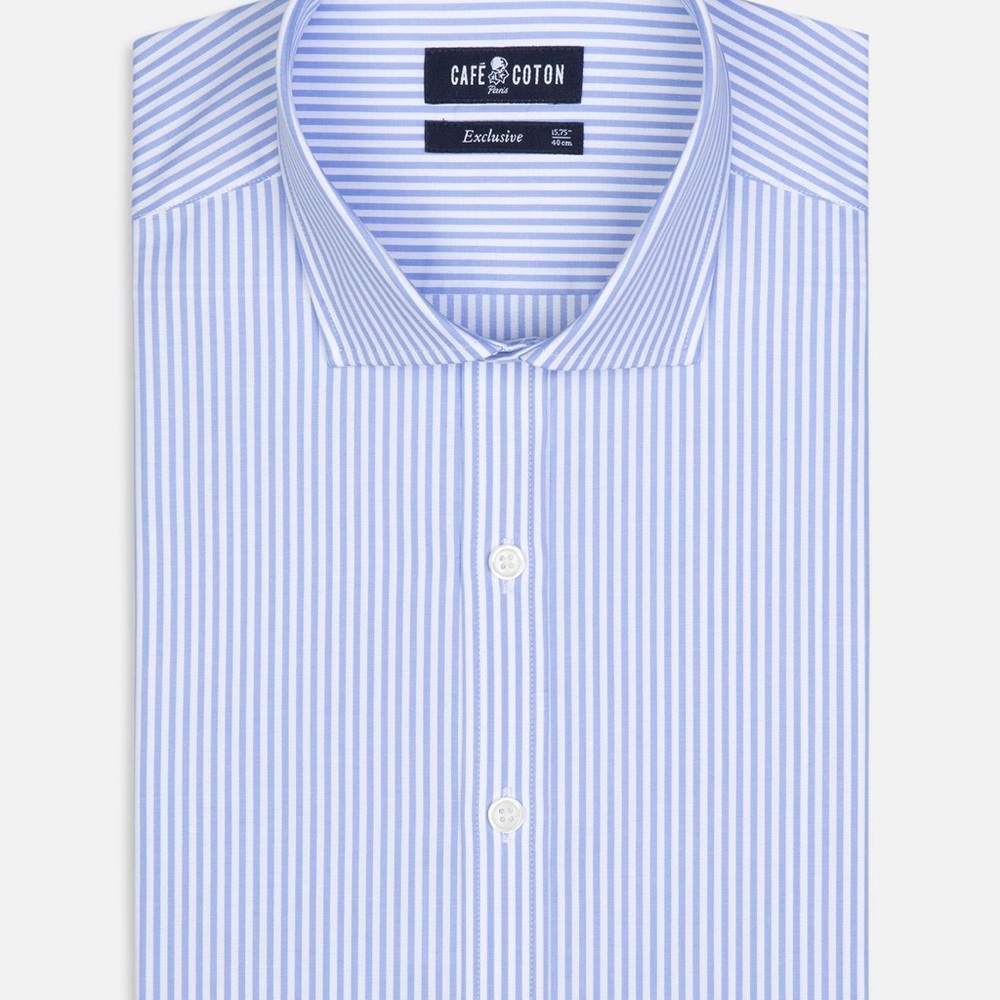 Cafe Cotton Barney sky blue stripe slim fit shirt